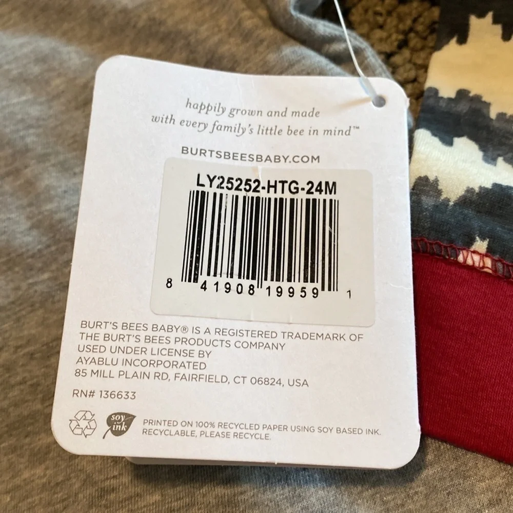 NWT Burt’s Bees Long Sleeved Onesie Size 24 Months